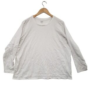 Lands End Womens White Long Sleeve Crew Neck T‎ Shirt Top Plus Size 2X Cotton